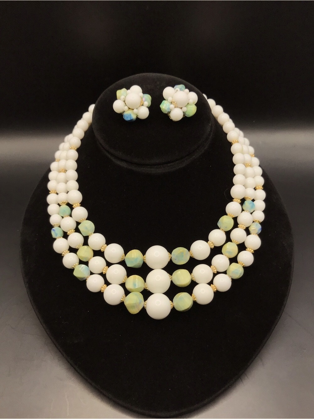 Vintage Japan/Hong Kong Multi-Strand Beaded Necklace and Earring Set